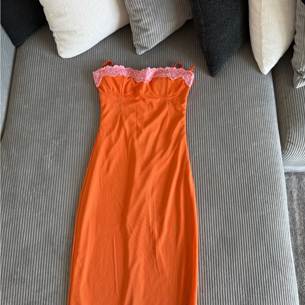 Never Worn! Orange Lace Trim Dress